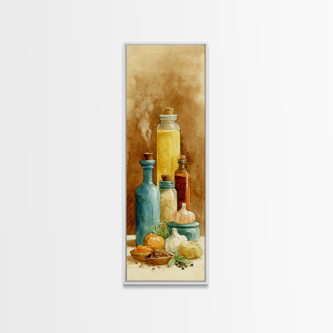 Watercolor Spice Jars Without Readable Labels Canvas Print, Kitchen Art, Coffee Print, Kitchen Decor, Oil Painting, Kitchen, KIT-1x3-97