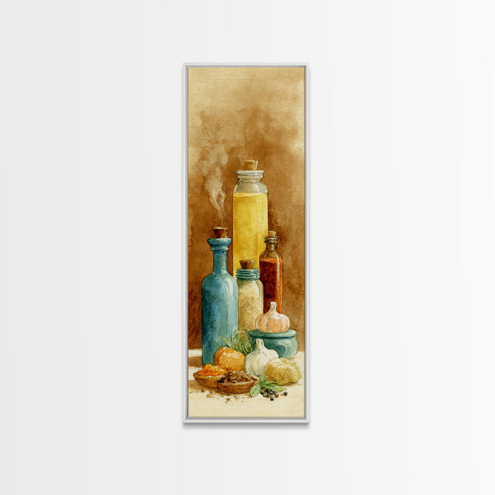 Watercolor Spice Jars Without Readable Labels Canvas Print, Kitchen Art, Coffee Print, Kitchen Decor, Oil Painting, Kitchen, KIT-1x3-97