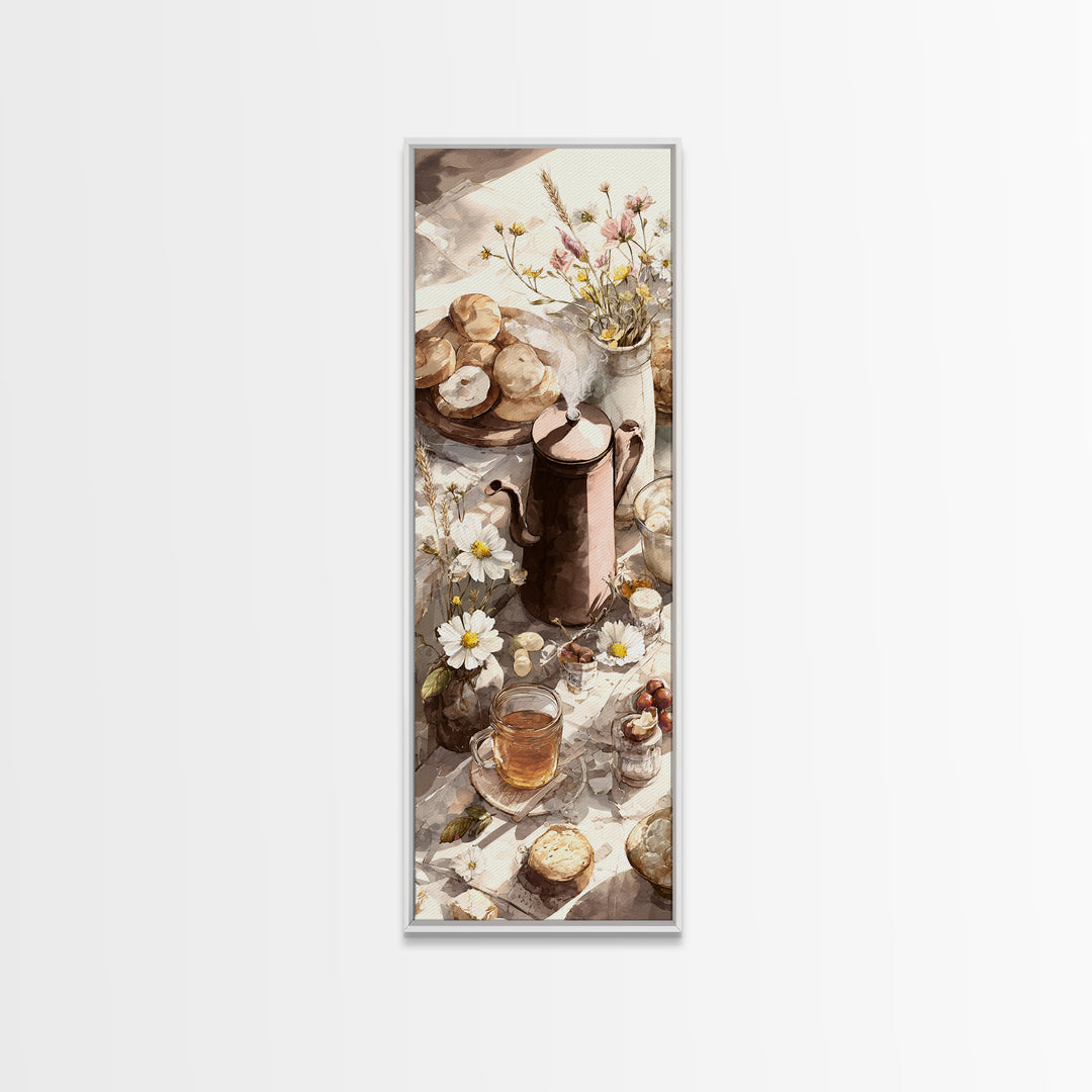 Tea Kettle with Steam and Wildflowers Canvas Print, Kitchen Art, Statement Artwork, Kitchen Decor, Fine Art, Kitchen, KIT-1x3-98