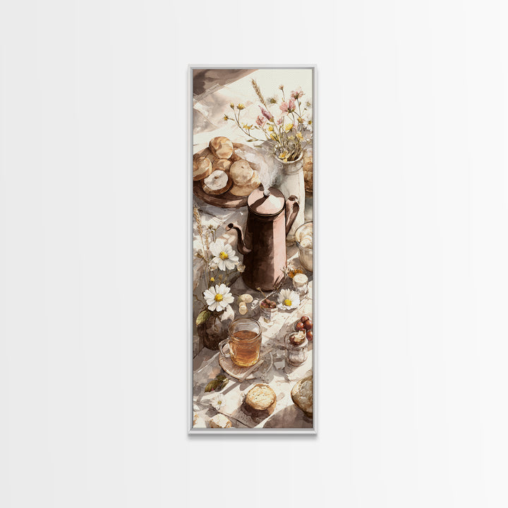 Tea Kettle with Steam and Wildflowers Canvas Print, Kitchen Art, Statement Artwork, Kitchen Decor, Fine Art, Kitchen, KIT-1x3-98