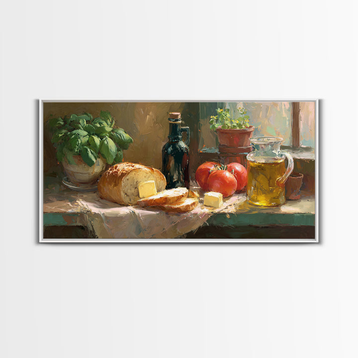 Fresh Bread with Butter and Honey Framed Canvas Print, Kitchen Art, Fine Art Print, Kitchen Decor, Watercolor Art, Kitchen, KIT-2x1-14