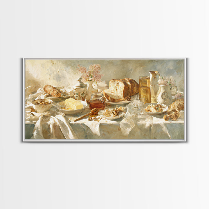 Fresh Bread with Butter and Honey Framed Canvas Print, Kitchen Art, Fine Art Print, Kitchen Decor, Watercolor Art, Kitchen, KIT-2x1-38