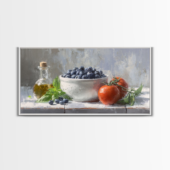 Blueberries in a White Bowl Canvas Print, Kitchen Art, Wall Decor, Kitchen Decor, Oil Painting, Kitchen, Kitchen Wall Decor, KIT-2x1-39