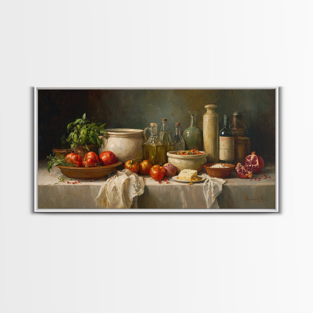 Figs Pomegranates and Linen Composition Framed Canvas Print, Kitchen Art, Statement Artwork, Kitchen Decor, Abstract Art, KIT-2x1-42
