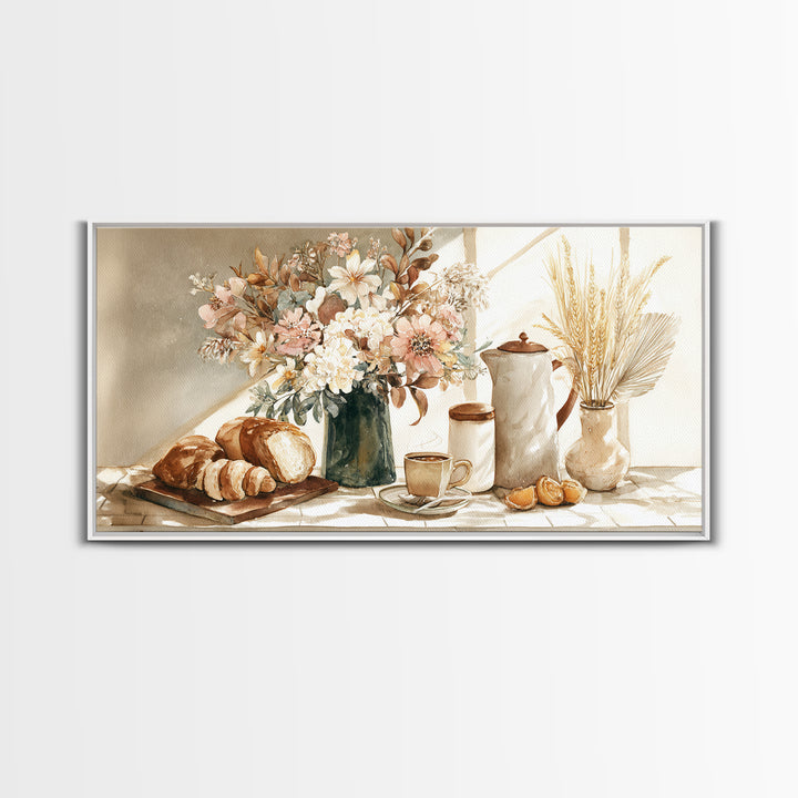 Floral Bouquet in a Kitchen Pitcher Canvas Print, Kitchen Art, Textured Painting, Kitchen Decor, Fine Art, Kitchen, KIT-2x1-44