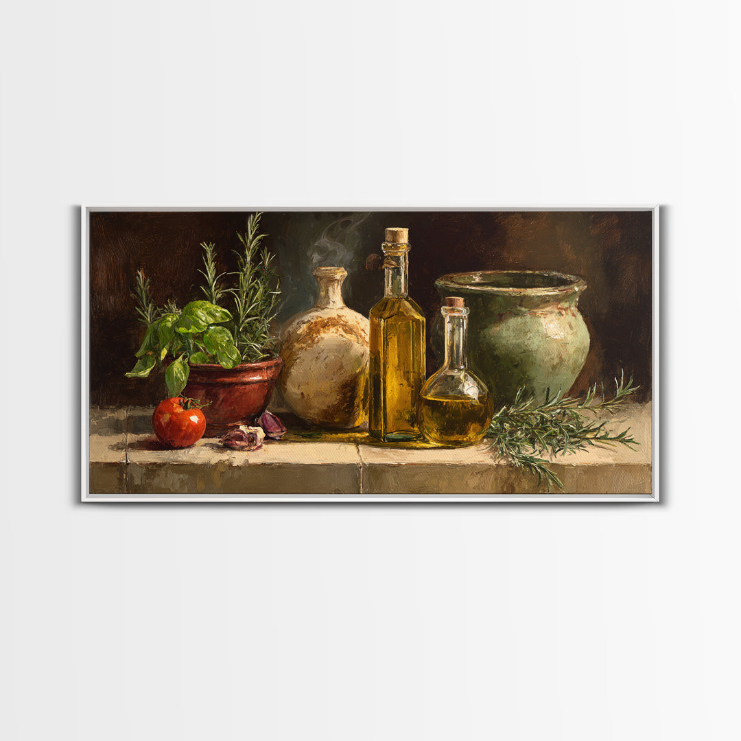 Olive Oil Bottle and Rosemary Branch Canvas Print, Kitchen Art, Art Prints, Kitchen Decor, Watercolor Art, Kitchen, Modern Art, KIT-2x1-49