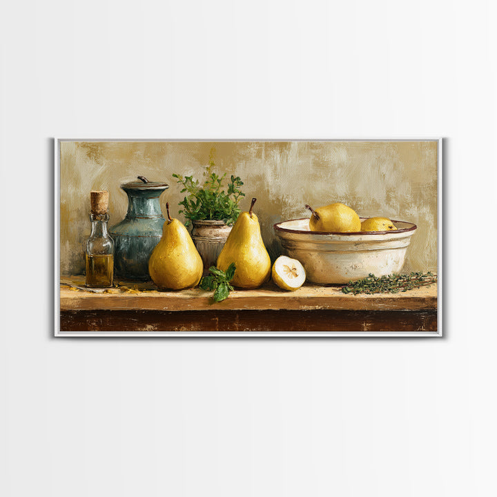 Farmhouse Pears on a Wooden Board Canvas Print, Kitchen Art, Digital Art, Kitchen Decor, Oil Painting, Kitchen, KIT-2x1-53
