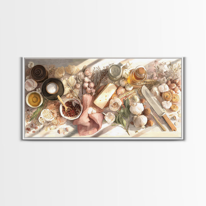 Chef Knives and Herbs Arranged as Graphic Canvas Print, Kitchen Art, Contemporary Art, Kitchen Decor, Fine Art, Kitchen, KIT-2x1-54