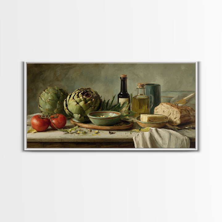 Artichoke Closeup in Painterly Green Tones Canvas Print, Kitchen Art, Art Prints, Kitchen Decor, Fine Art, Kitchen, Modern Art, KIT-2x1-64