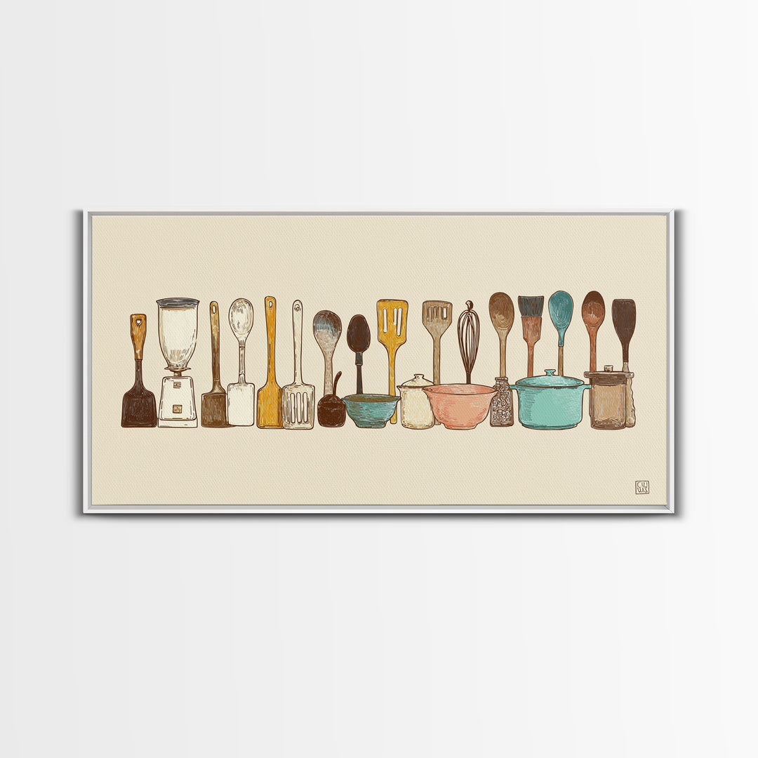 Kitchen Utensil Silhouettes Framed Canvas Print, Kitchen Art, Prints, Kitchen Decor, Fine Art, Kitchen, Kitchen Wall Decor, KIT-2x1-65