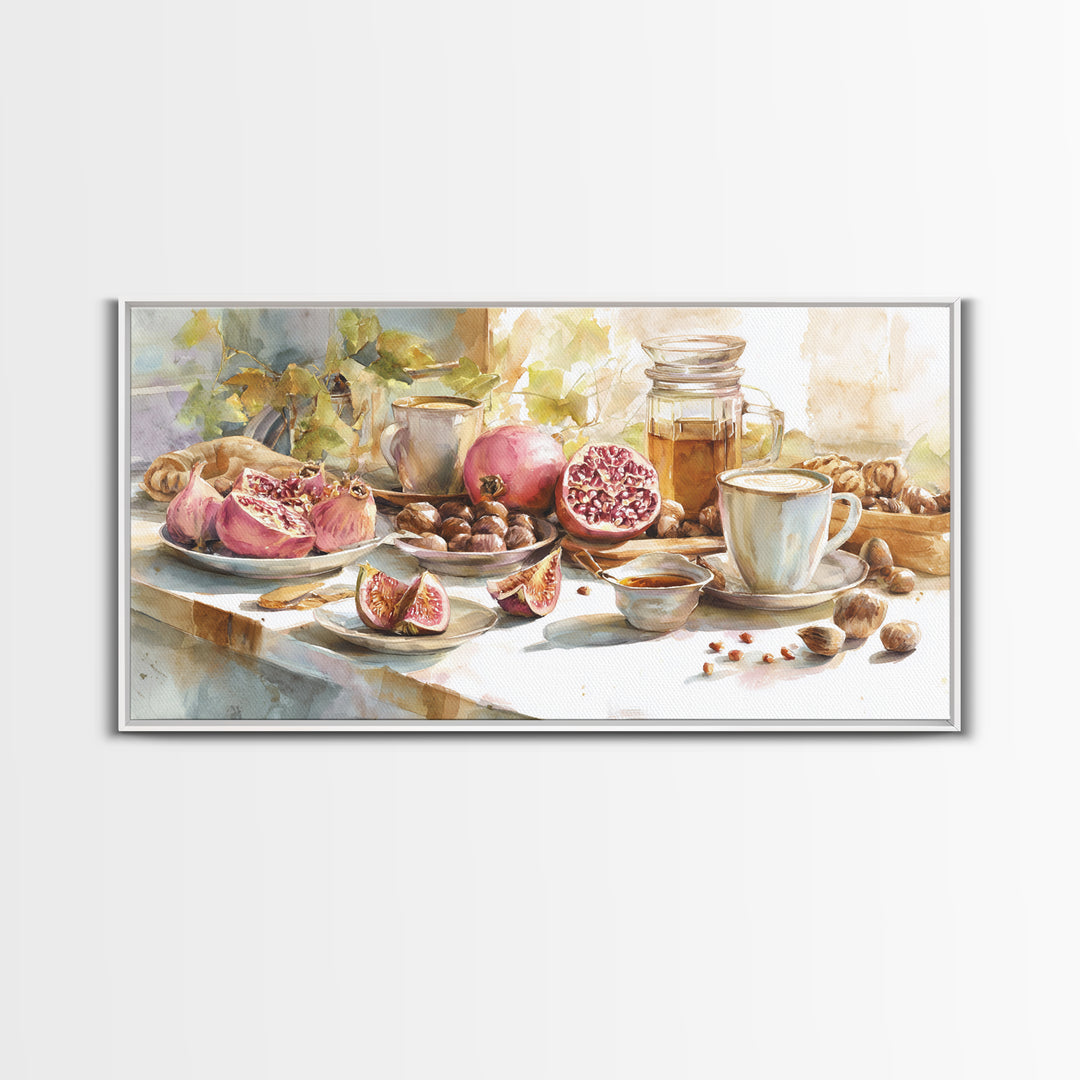 Figs Pomegranates and Linen Composition Canvas Print, Kitchen Art, Textured Painting, Kitchen Decor, Abstract Art, Kitchen, KIT-2x1-66