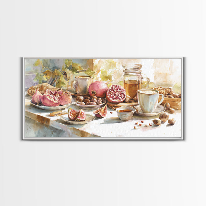 Figs Pomegranates and Linen Composition Canvas Print, Kitchen Art, Textured Painting, Kitchen Decor, Abstract Art, Kitchen, KIT-2x1-66