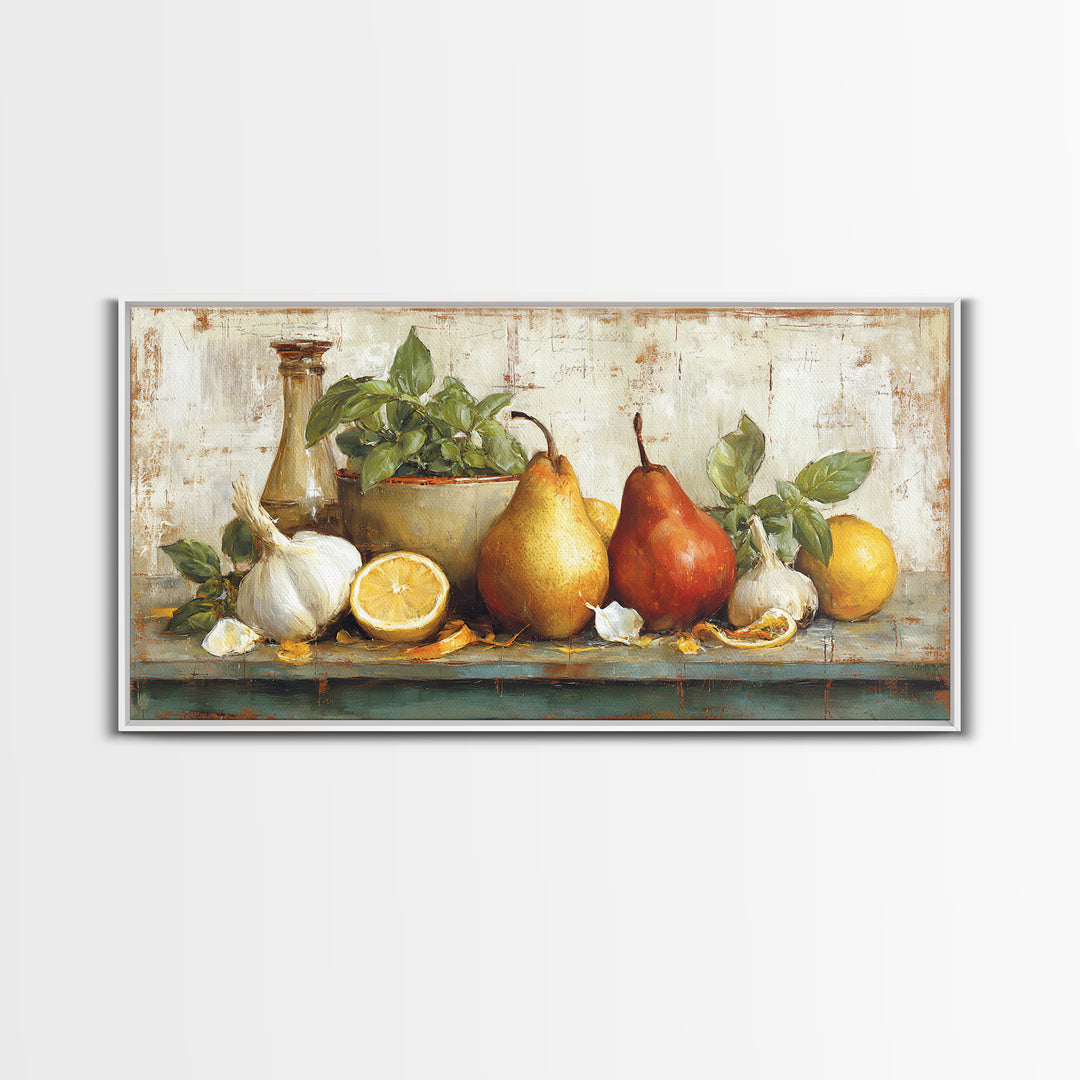 Farmhouse Pears on a Wooden Board Canvas Print, Kitchen Art, Digital Art, Kitchen Decor, Oil Painting, Kitchen, KIT-2x1-77