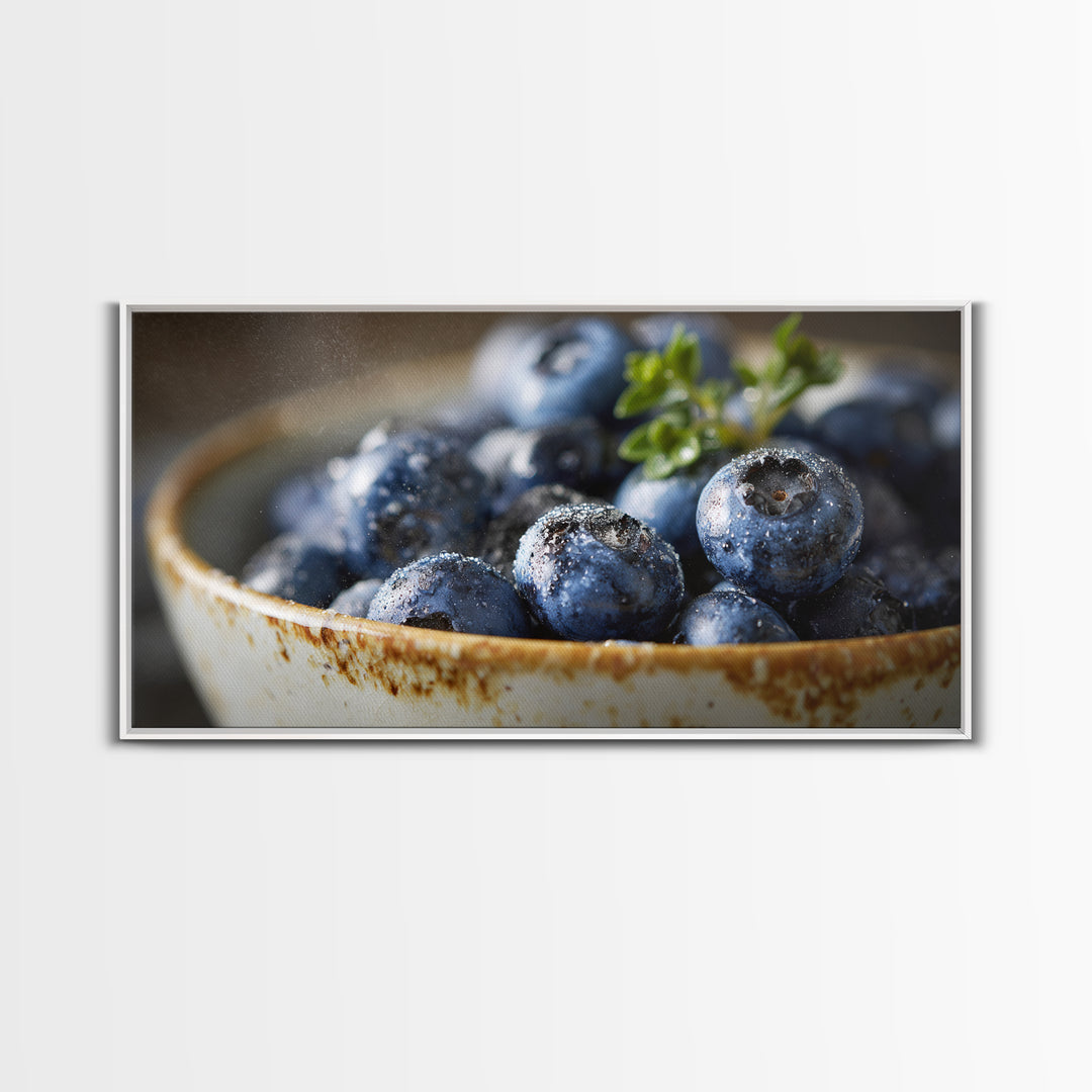 Blueberries in a White Bowl Framed Canvas Print, Kitchen Art, Coffee Art, Kitchen Decor, Fine Art, Kitchen, Fine Art Print, KIT-2x1-87