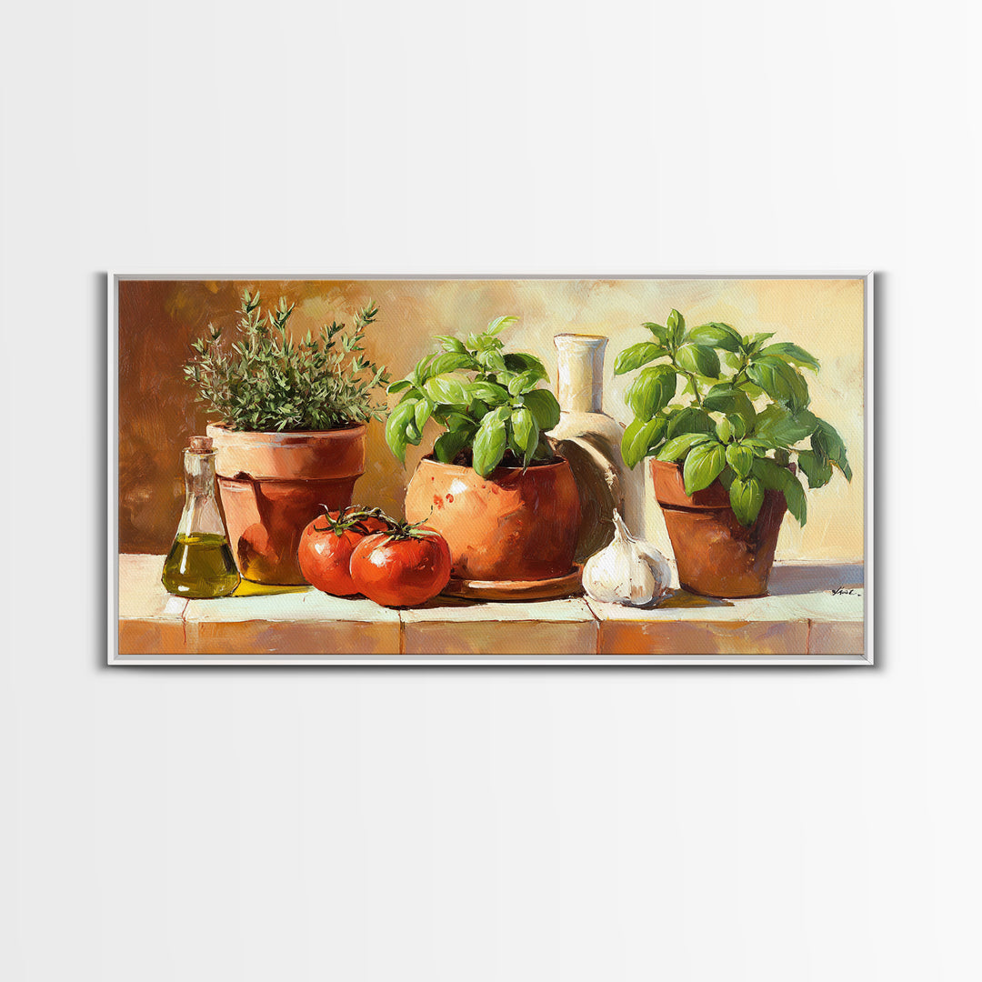 Fresh Herbs in Terracotta Pots Canvas Print, Kitchen Art, Kitchen Decor, Kitchen, Trendy Wall Art, Dining Room Wall Art, KIT-2x1-93