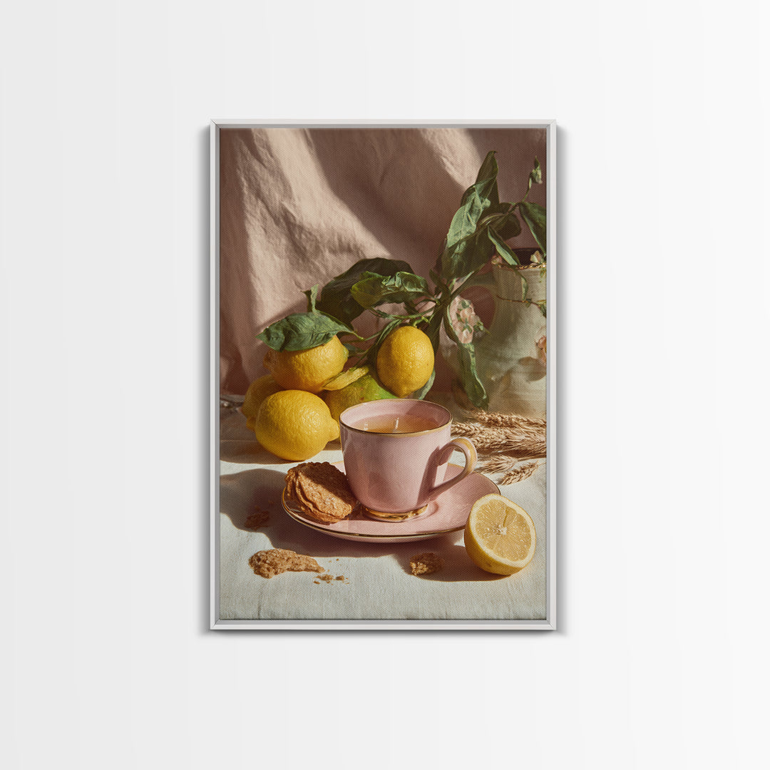 Pasta Lemons and Basil Mediterranean Still Life Framed Canvas Print, Kitchen Art, Wall Art, Kitchen Decor, Fine Art, Kitchen, KIT-2x3-1