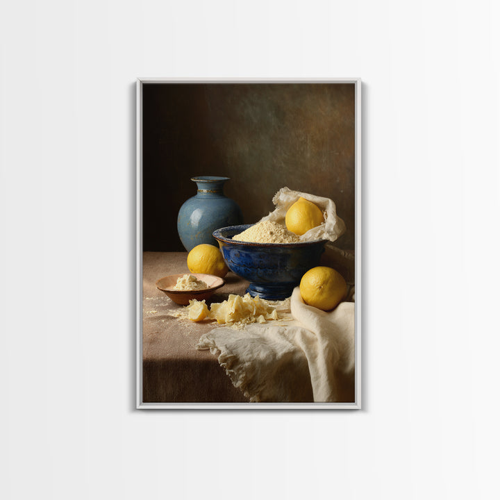 Lemons and Blue Ceramic Bowl Still Life Canvas Print, Kitchen Art, Luxury Decor, Kitchen Decor, Fine Art, Kitchen, Art Prints, KIT-2x3-10