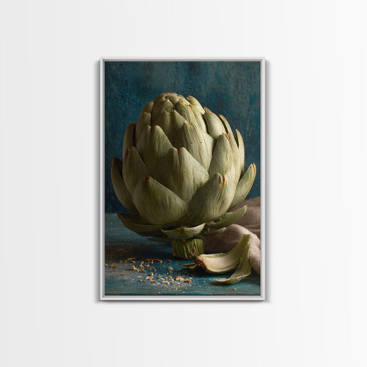 Artichoke Closeup in Painterly Green Tones Framed Canvas Print, Kitchen Art, Art Print, Kitchen Decor, Fine Art, Kitchen, KIT-2x3-100