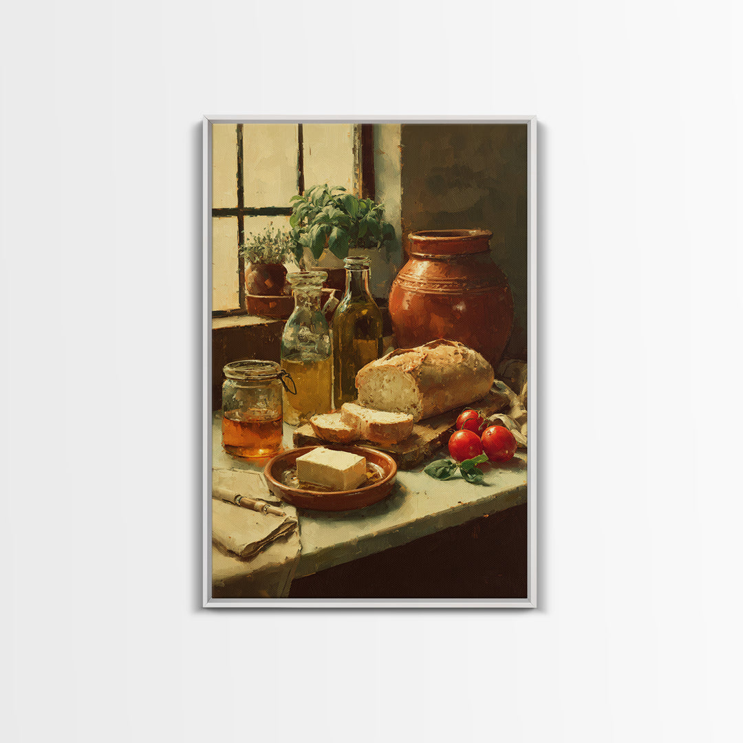 Fresh Bread with Butter and Honey Framed Canvas Print, Kitchen Art, Boho Decor, Kitchen Decor, Abstract Art, Kitchen, KIT-2x3-2
