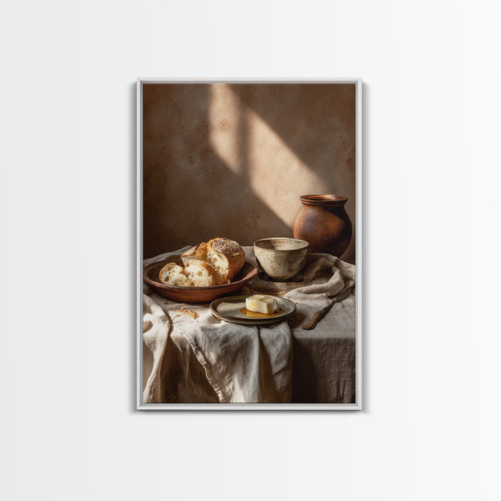 Fresh Bread with Butter and Honey Framed Canvas Print, Kitchen Art, Boho Decor, Kitchen Decor, Abstract Art, Kitchen, KIT-2x3-26