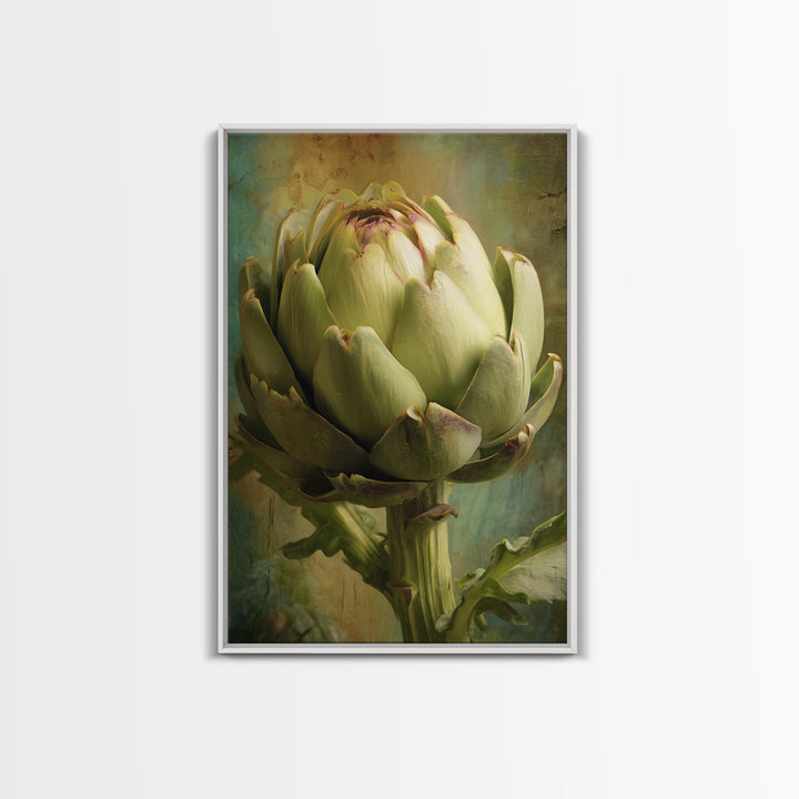 Artichoke Closeup in Painterly Green Tones Framed Canvas Print, Kitchen Art, Digital Print, Kitchen Decor, Fine Art, Kitchen, KIT-2x3-28