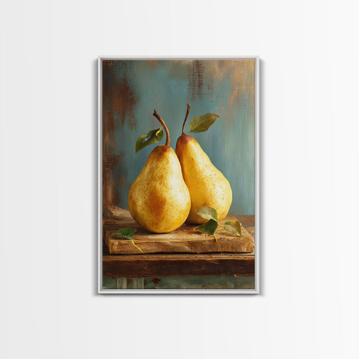 Farmhouse Pears on a Wooden Board Framed Canvas Print, Kitchen Art, Wall Decor, Kitchen Decor, Abstract Art, Kitchen, KIT-2x3-41