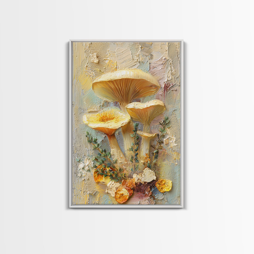 Mushrooms and Thyme Botanical Study Framed Canvas Print, Kitchen Art, Wall Art, Kitchen Decor, Kitchen, Kitchen Wall Art, KIT-2x3-47