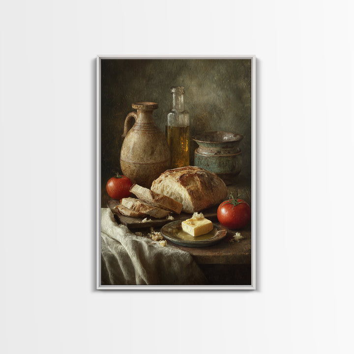 Fresh Bread with Butter and Honey Framed Canvas Print, Kitchen Art, Kitchen, Kitchen Decor, Watercolor Art, Kitchen, KIT-2x3-74