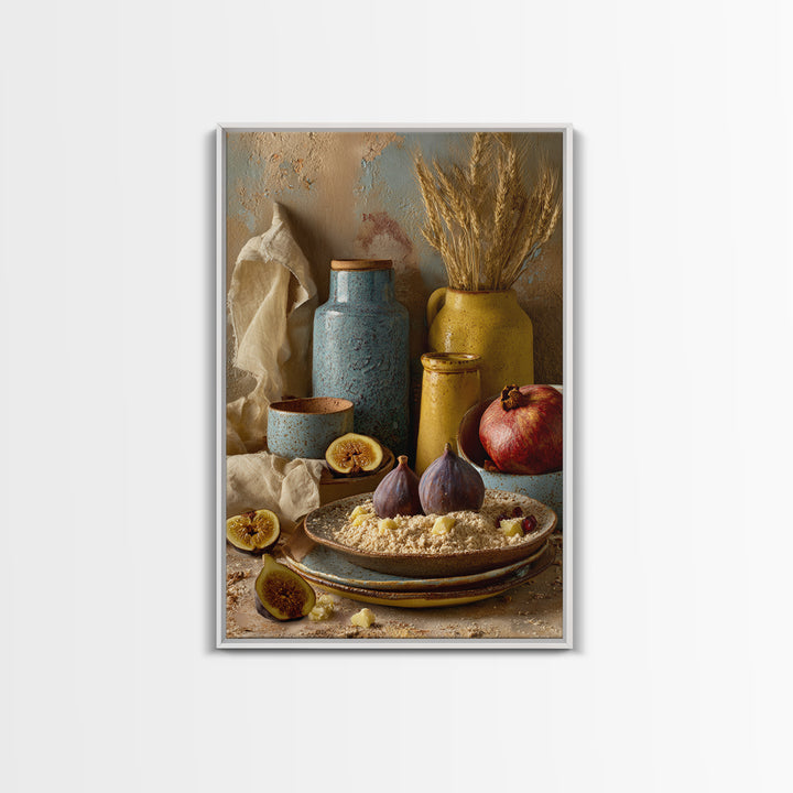 Figs Pomegranates and Linen Composition Framed Canvas Print, Kitchen Art, Wall Decor, Kitchen Decor, Abstract Art, Kitchen, KIT-2x3-78