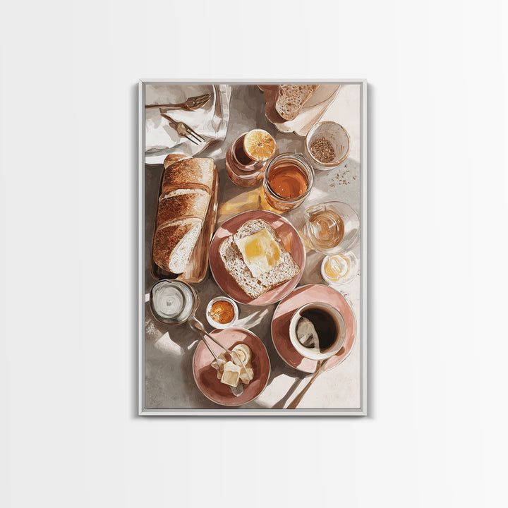 Fresh Bread with Butter and Honey Framed Canvas Print, Kitchen Art, Kitchen, Kitchen Decor, Watercolor Art, Kitchen, KIT-2x3-98
