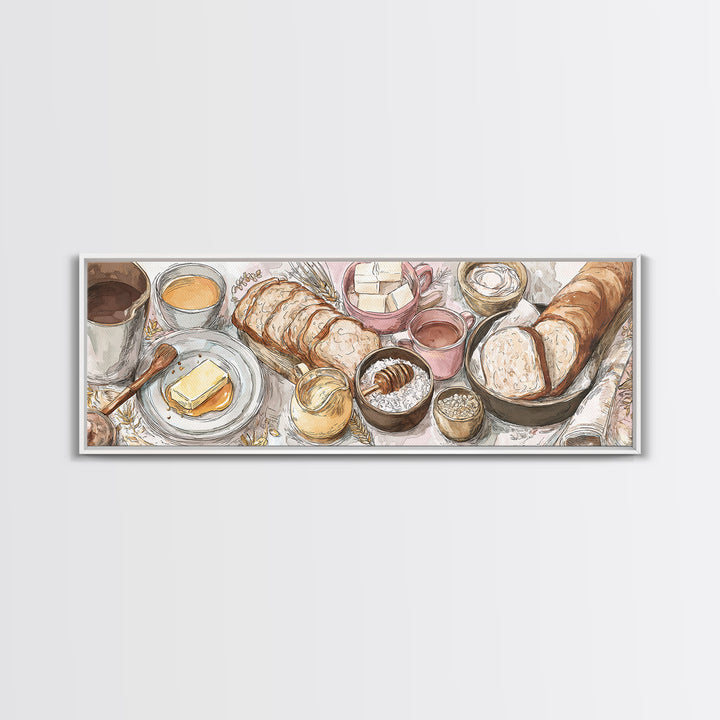 Fresh Bread with Butter and Honey Framed Canvas Print, Kitchen Art, Home Decor, Kitchen Decor, Fine Art, Kitchen, Digital Print, KIT-3x1-10