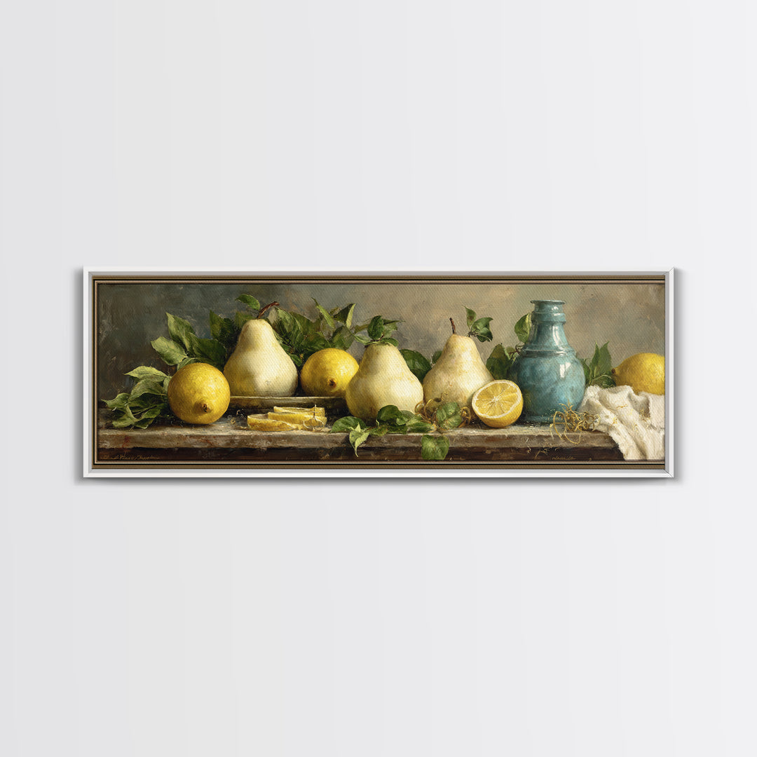 Farmhouse Pears on a Wooden Board Canvas Print, Kitchen Art, Modern Art, Kitchen Decor, Abstract Art, Kitchen, Neutral Decor, KIT-3x1-25