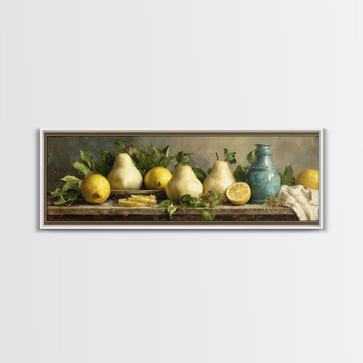 Farmhouse Pears on a Wooden Board Canvas Print, Kitchen Art, Modern Art, Kitchen Decor, Abstract Art, Kitchen, Neutral Decor, KIT-3x1-25