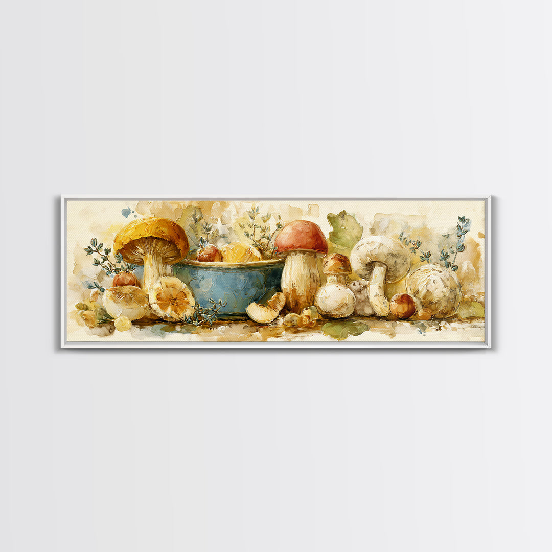 Mushrooms and Thyme Botanical Study Canvas Print, Kitchen Art, Luxury Decor, Kitchen Decor, Fine Art, Kitchen, Art Prints, KIT-3x1-31