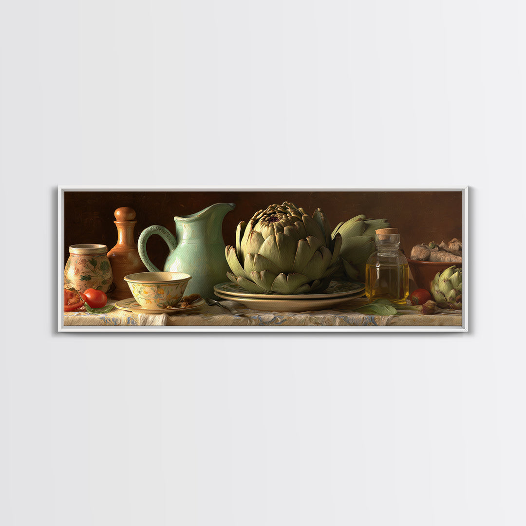 Artichoke Closeup in Painterly Green Tones Canvas Print, Kitchen Art, Bar Cart Decor, Kitchen Decor, Fine Art, Kitchen, KIT-3x1-36