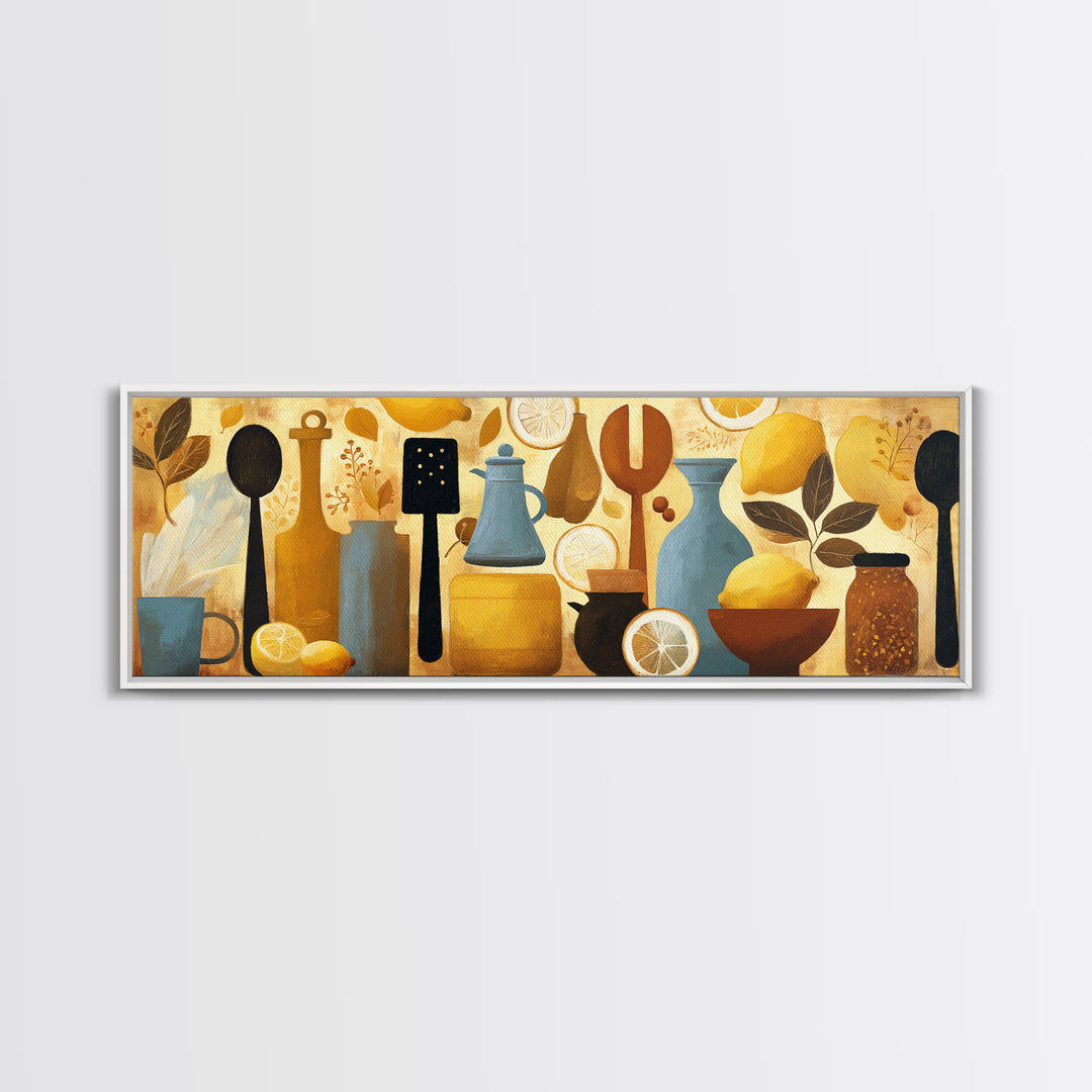 Kitchen Utensil Silhouettes Framed Canvas Print, Kitchen Art, Kitchen Decor, Abstract Art, Kitchen, Kitchen Art Print, KIT-3x1-37