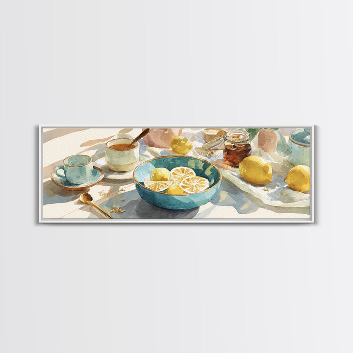 Lemons and Blue Ceramic Bowl Still Life Canvas Print, Kitchen Art, Printable Art, Kitchen Decor, Kitchen, Coffee Wall Art, KIT-3x1-42