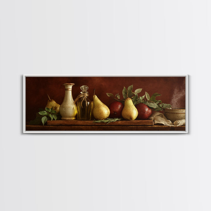 Farmhouse Pears on a Wooden Board Canvas Print, Kitchen Art, Modern Art, Kitchen Decor, Abstract Art, Kitchen, Neutral Decor, KIT-3x1-49