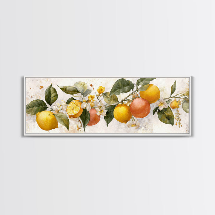 Orange Citrus Botanical Branch Framed Canvas Print, Kitchen Art, Kitchen Decor, Oil Painting, Kitchen, Kitchen Wall Decor, KIT-3x1-51