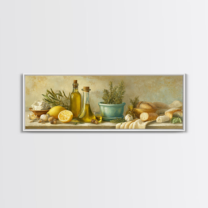 Olive Oil Bottle and Rosemary Branch Framed Canvas Print, Kitchen Art, Trendy Wall Art, Kitchen Decor, Fine Art, Kitchen, KIT-3x1-69