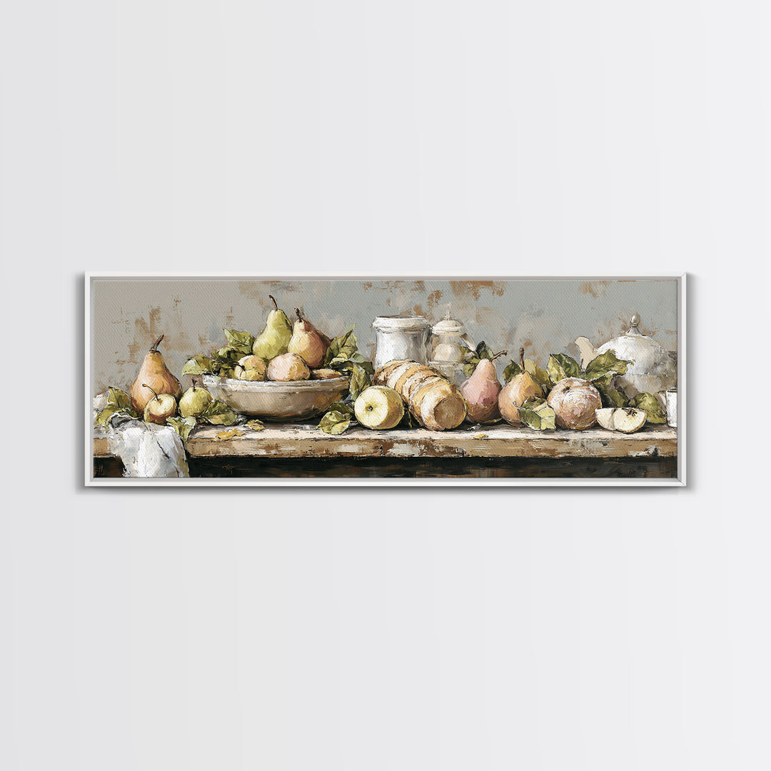Farmhouse Pears on a Wooden Board Framed Canvas Print, Kitchen Art, Dining Room Wall Art, Kitchen Decor, Fine Art, Kitchen, KIT-3x1-73