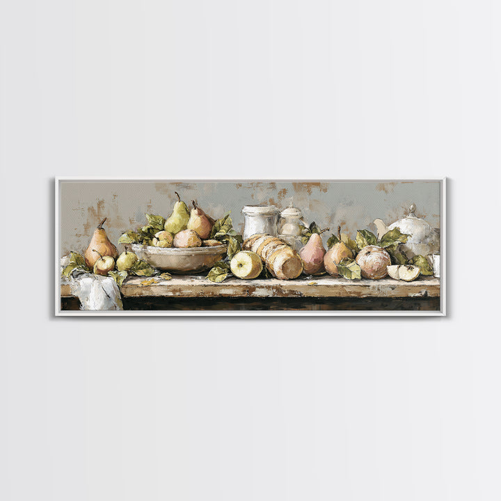 Farmhouse Pears on a Wooden Board Framed Canvas Print, Kitchen Art, Dining Room Wall Art, Kitchen Decor, Fine Art, Kitchen, KIT-3x1-73