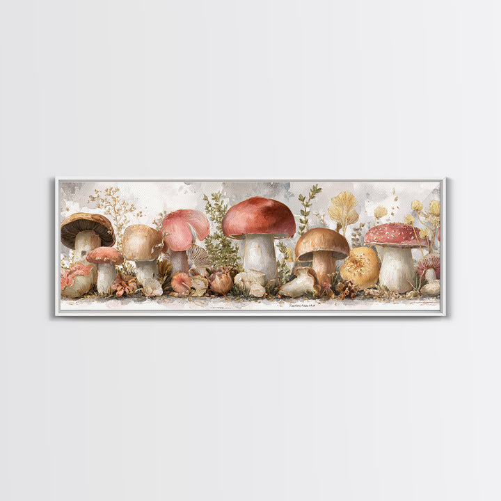 Mushrooms and Thyme Botanical Study Framed Canvas Print, Kitchen Art, Art Deco, Kitchen Decor, Watercolor Art, Kitchen, KIT-3x1-79