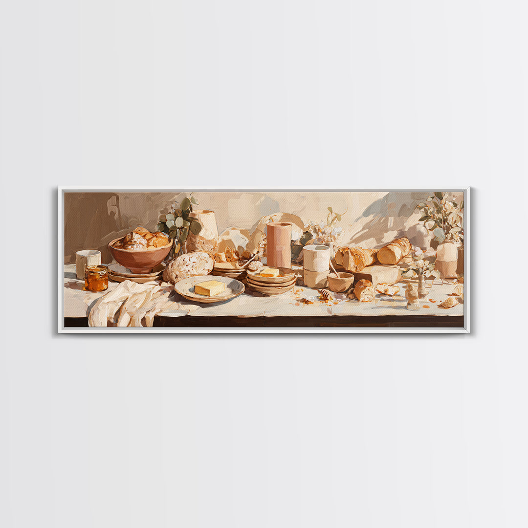 Fresh Bread with Butter and Honey Framed Canvas Print, Kitchen Art, Kitchen Wall Art, Kitchen Decor, Fine Art, Kitchen, KIT-3x1-82
