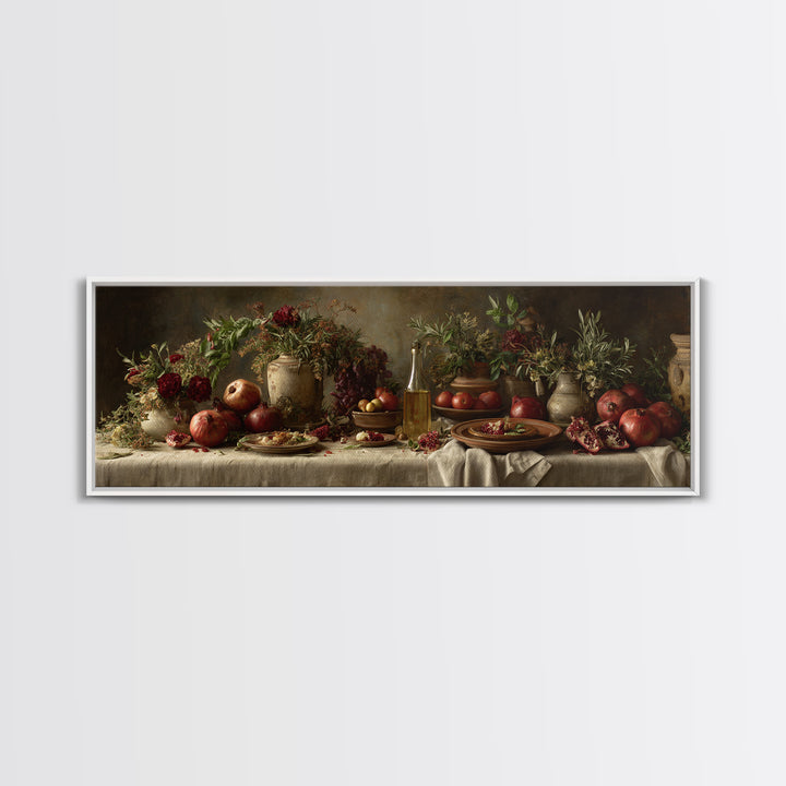 Figs Pomegranates and Linen Composition Canvas Print, Kitchen Art, Digital Wall Art, Kitchen Decor, Abstract Art, Kitchen, KIT-3x1-86