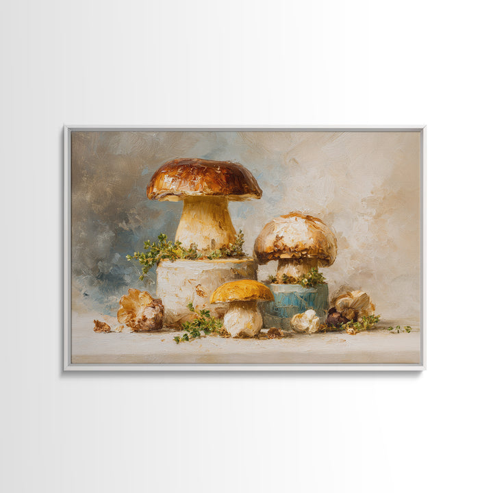 Mushrooms and Thyme Botanical Study Framed Canvas Print, Kitchen Art, Poster Art, Kitchen Decor, Fine Art, Kitchen, Boho Decor, KIT-3x2-19