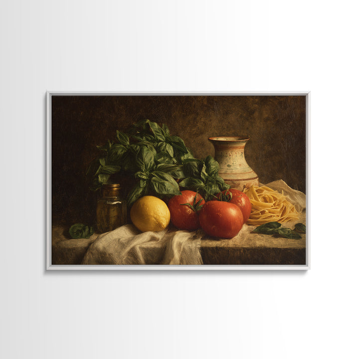Pasta Lemons and Basil Mediterranean Still Life Canvas Print, Kitchen Art, Kitchen Wall Decor, Kitchen Decor, Fine Art, Kitchen, KIT-3x2-21