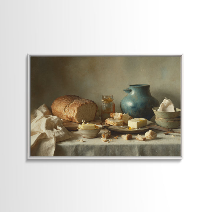 Fresh Bread with Butter and Honey Canvas Print, Kitchen Art, Printable Wall Art, Kitchen Decor, Oil Painting, Kitchen, KIT-3x2-22