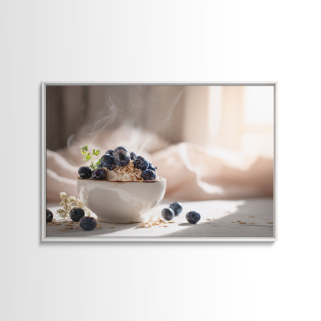 Blueberries in a White Bowl Framed Canvas Print, Kitchen Art, Kitchen Decor, Kitchen, Kitchen Art Print, Bar Cart Decor, KIT-3x2-23