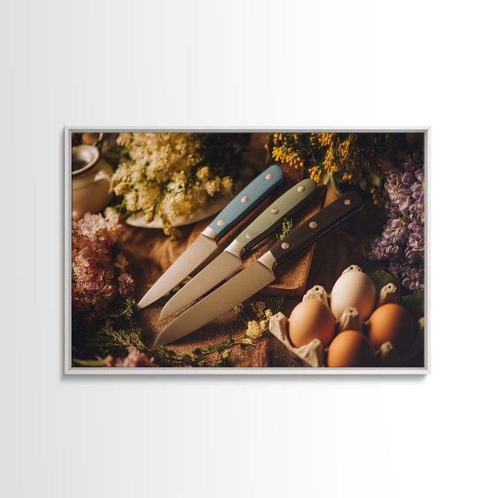 Chef Knives and Herbs Arranged as Graphic Canvas Print, Kitchen Art, Kitchen Wall Art, Kitchen Decor, Fine Art, Kitchen, KIT-3x2-38